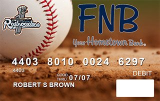 Credit card with a baseball and logo for the Cleburne Railroaders