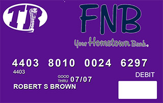 purple debit card with the Tolar Rattlesnakes logo in the corner